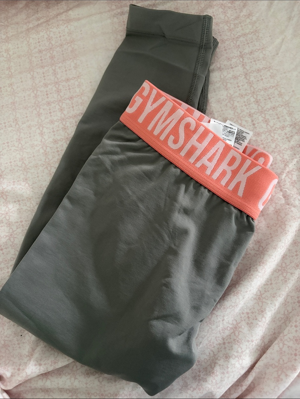 Gymshark Grey Capri Leggings with Coral Logo Waistband